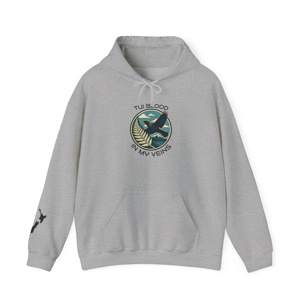 Tui Bird Hoodie — "Tui Blood In My Veins" Graphic Pullover